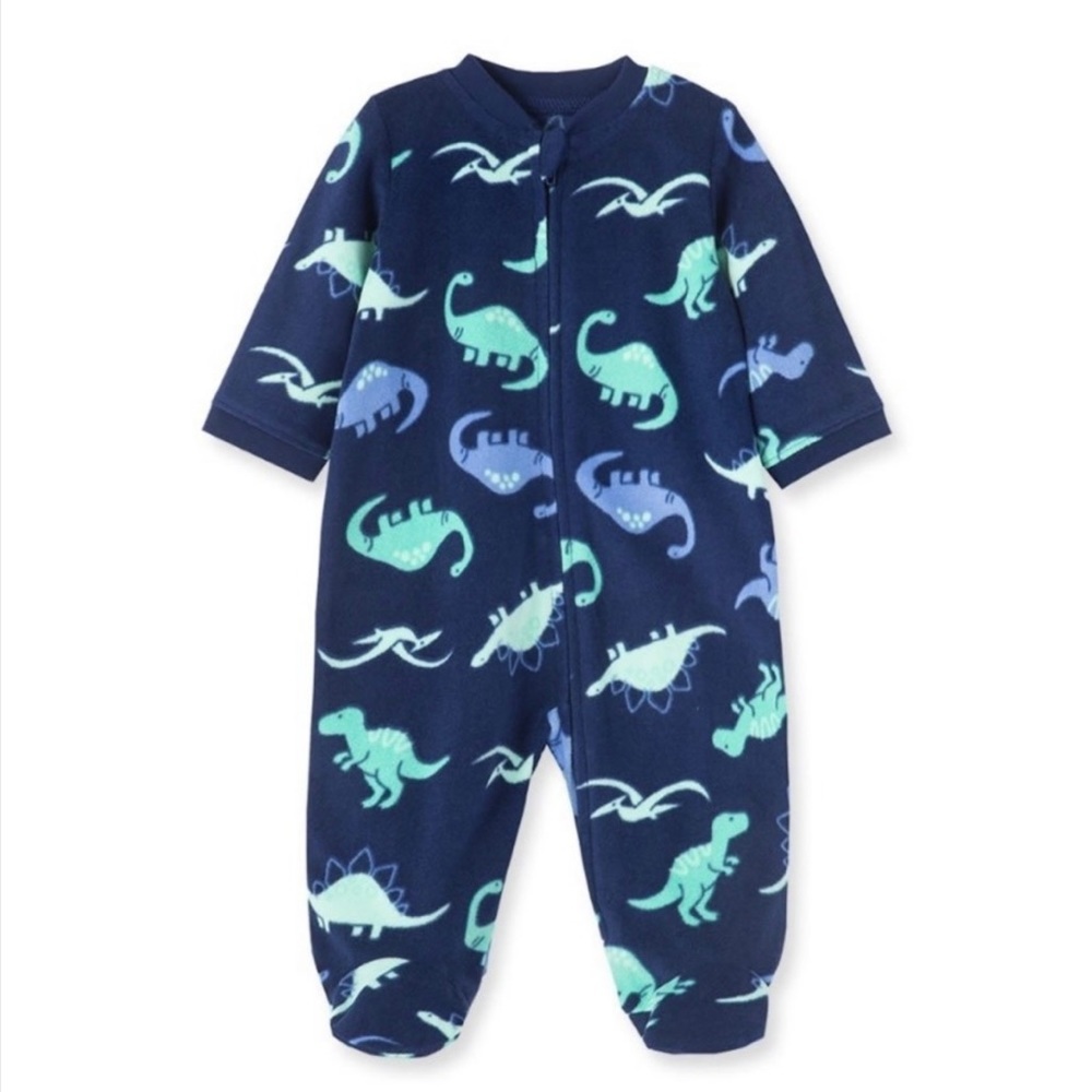 NWT Little Me Baby Boys “Fleece Dinos” Zip Footed One-Piece, Size 6M
